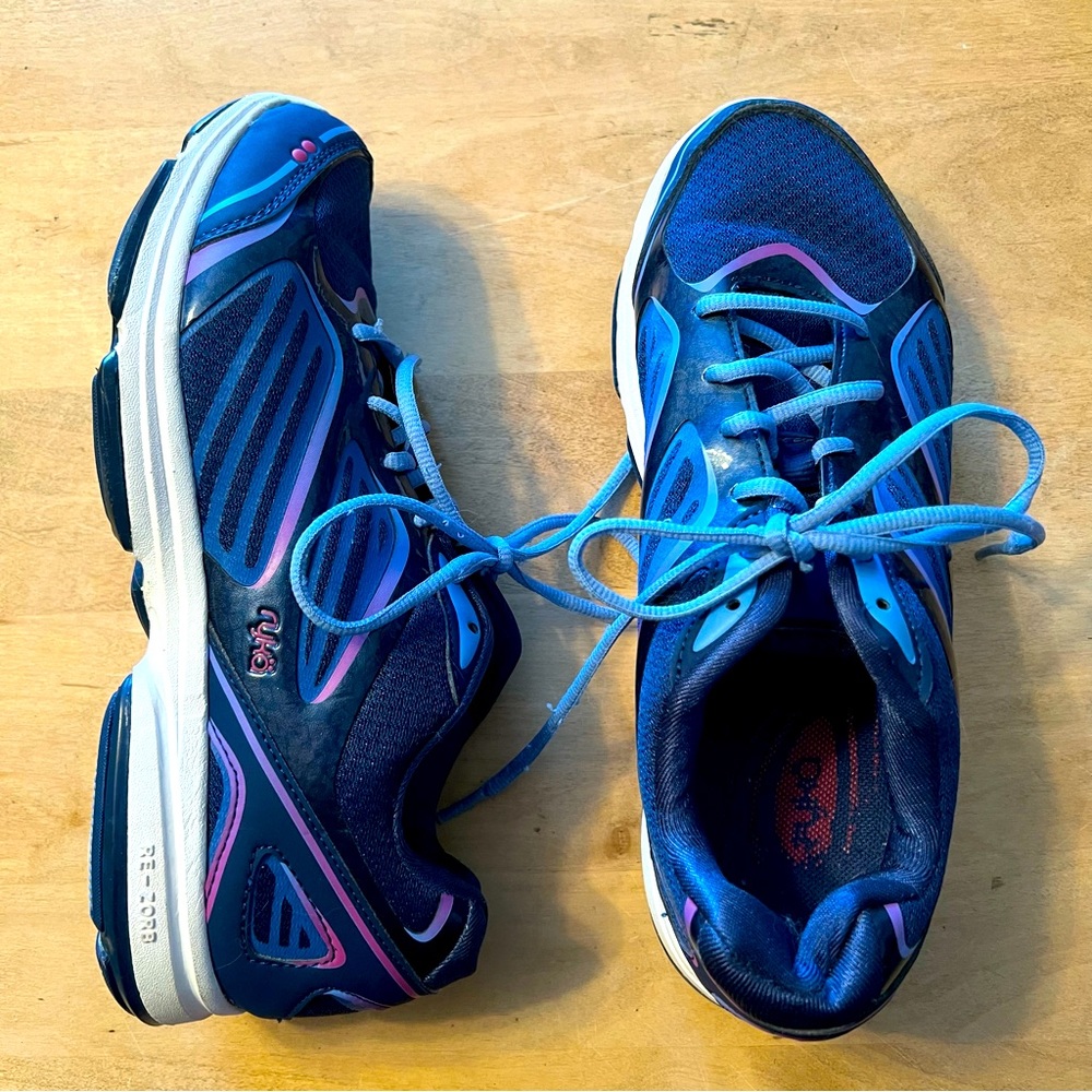 Ryka Walking Shoes size 9.5W in blue and purple, good used condition